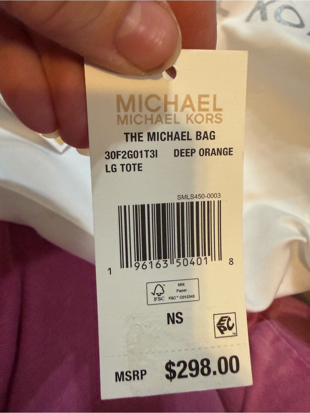 Michael Kors Coral-Red MK Logo Tote with Gold Accent - Picture 14 of 16
